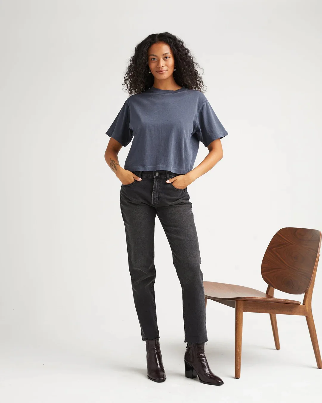 RELAXED SHORT SLEEVE CROP TEE BLUE STEEL - Image 3